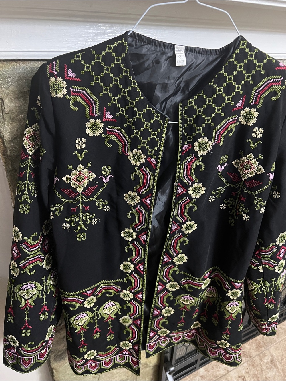 Embroidered Black Floral Open-Front Jacket - Women's